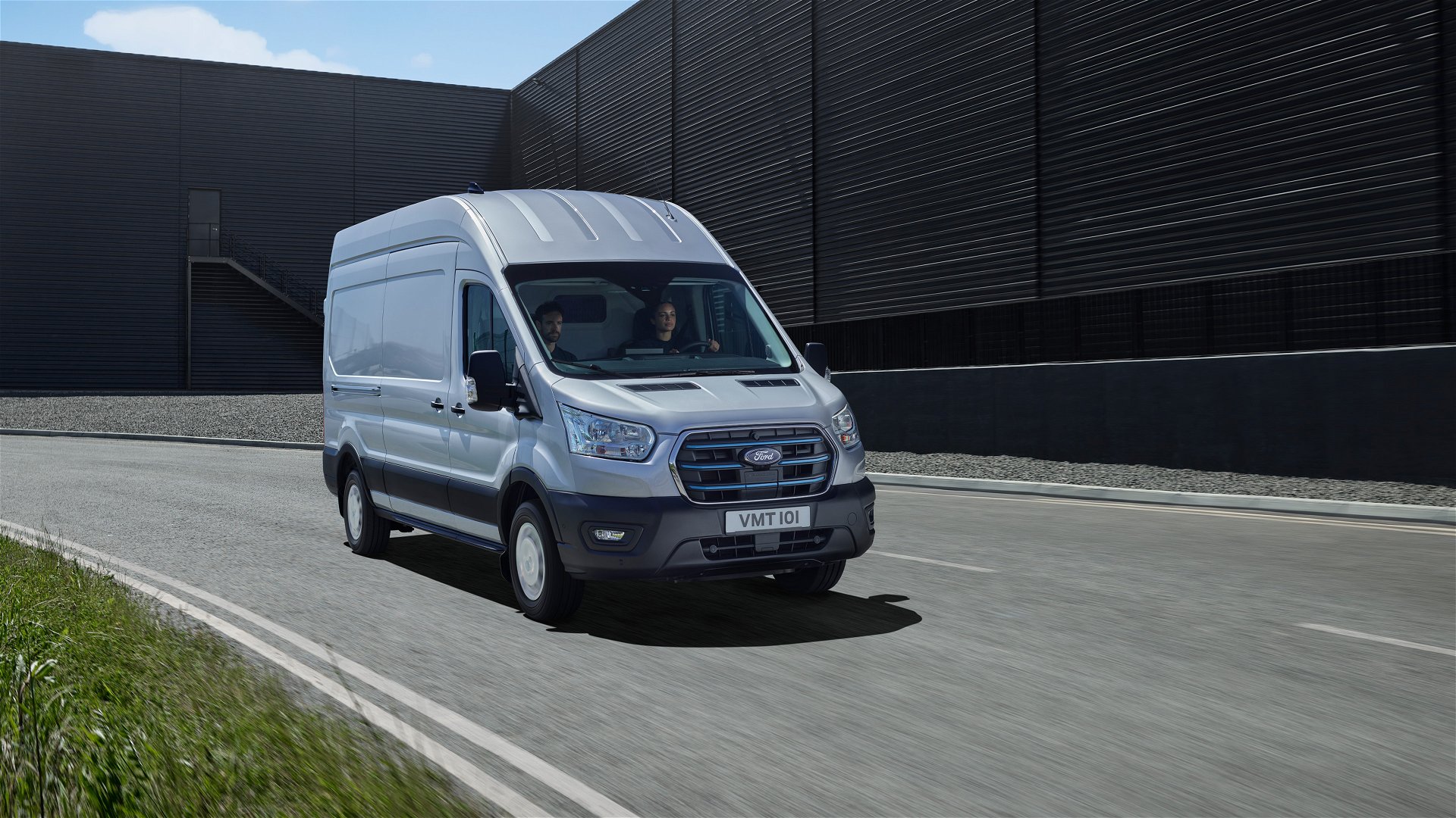 Ford E-Transit electric van in silver
